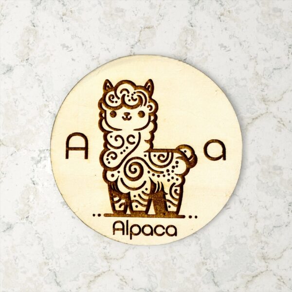 Wood Animals Alphabet Cards alpaca