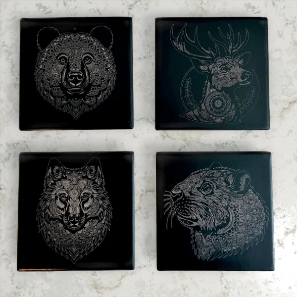 Wild Animals Black Ceramic Coasters Calgary